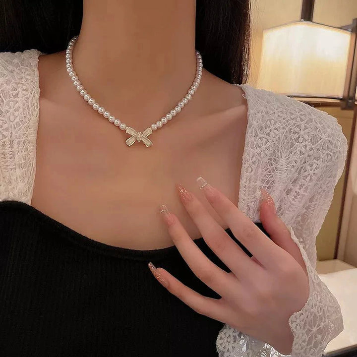 BowLift | Beaded Pearl Bow Necklace