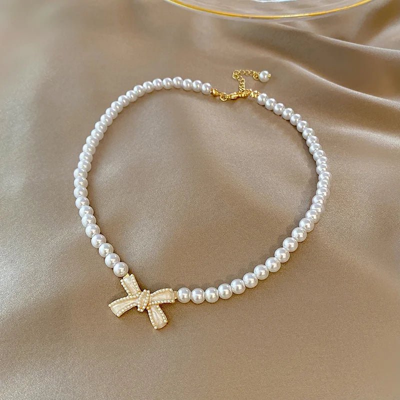BowLift | Beaded Pearl Bow Necklace