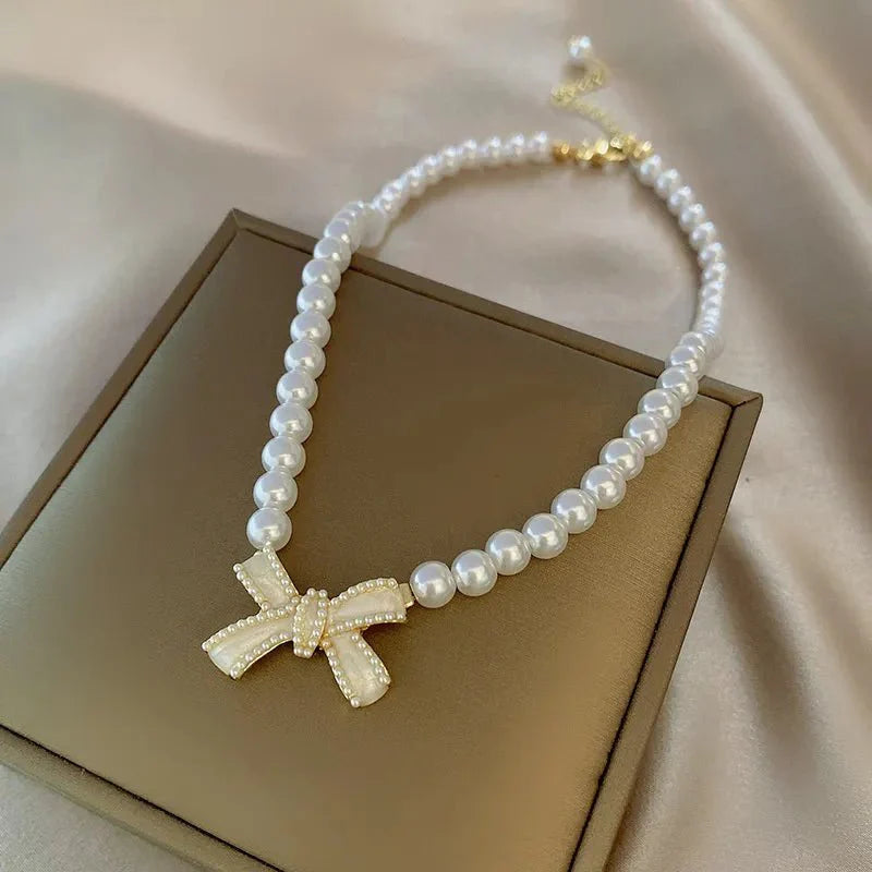 BowLift | Beaded Pearl Bow Necklace