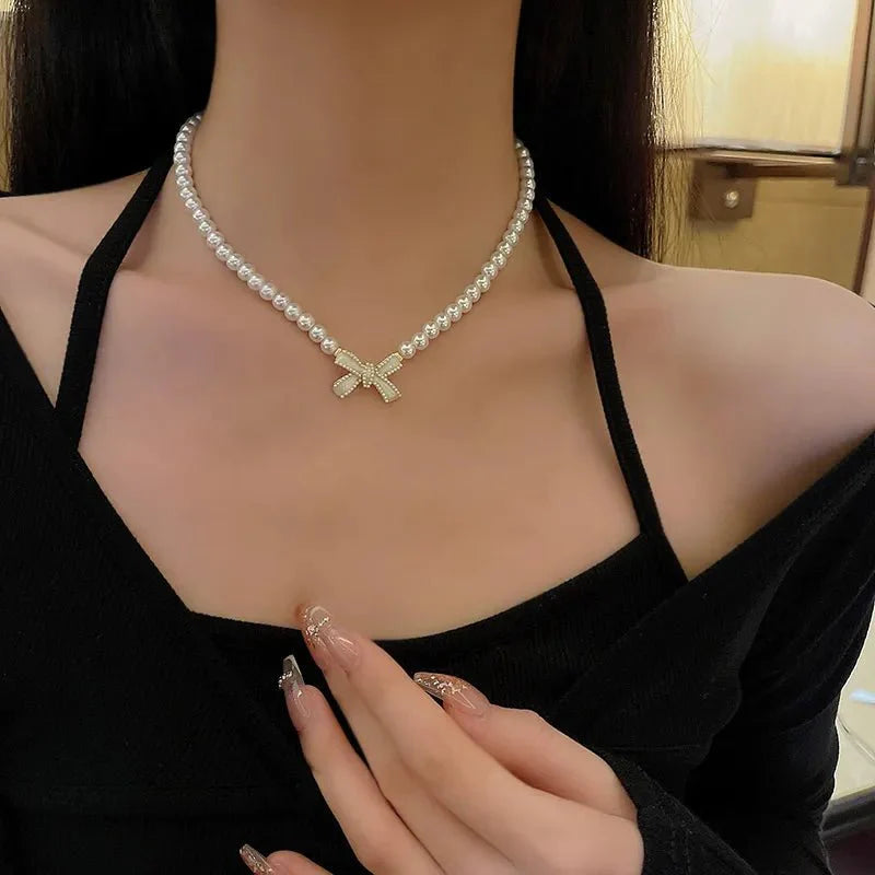 BowLift | Beaded Pearl Bow Necklace