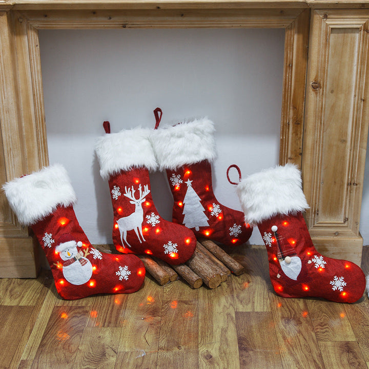 BowLift | Christmas Ornament With Light Burlap Embroidery Sock Gift Bag