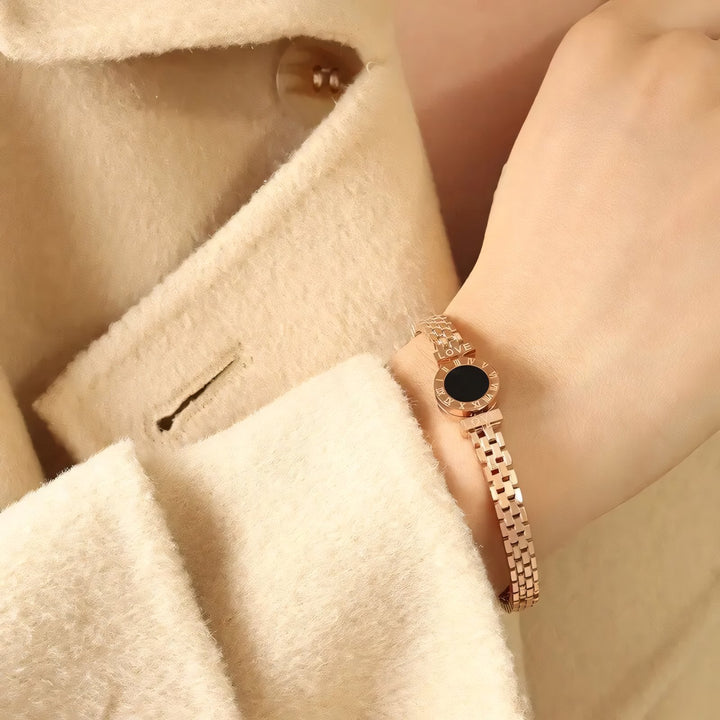 BowLift | Black Center Roman Numeral Accented Bangle Bracelet