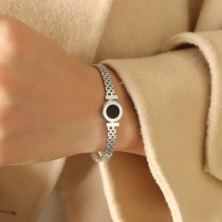 BowLift | Black Center Roman Numeral Accented Bangle Bracelet