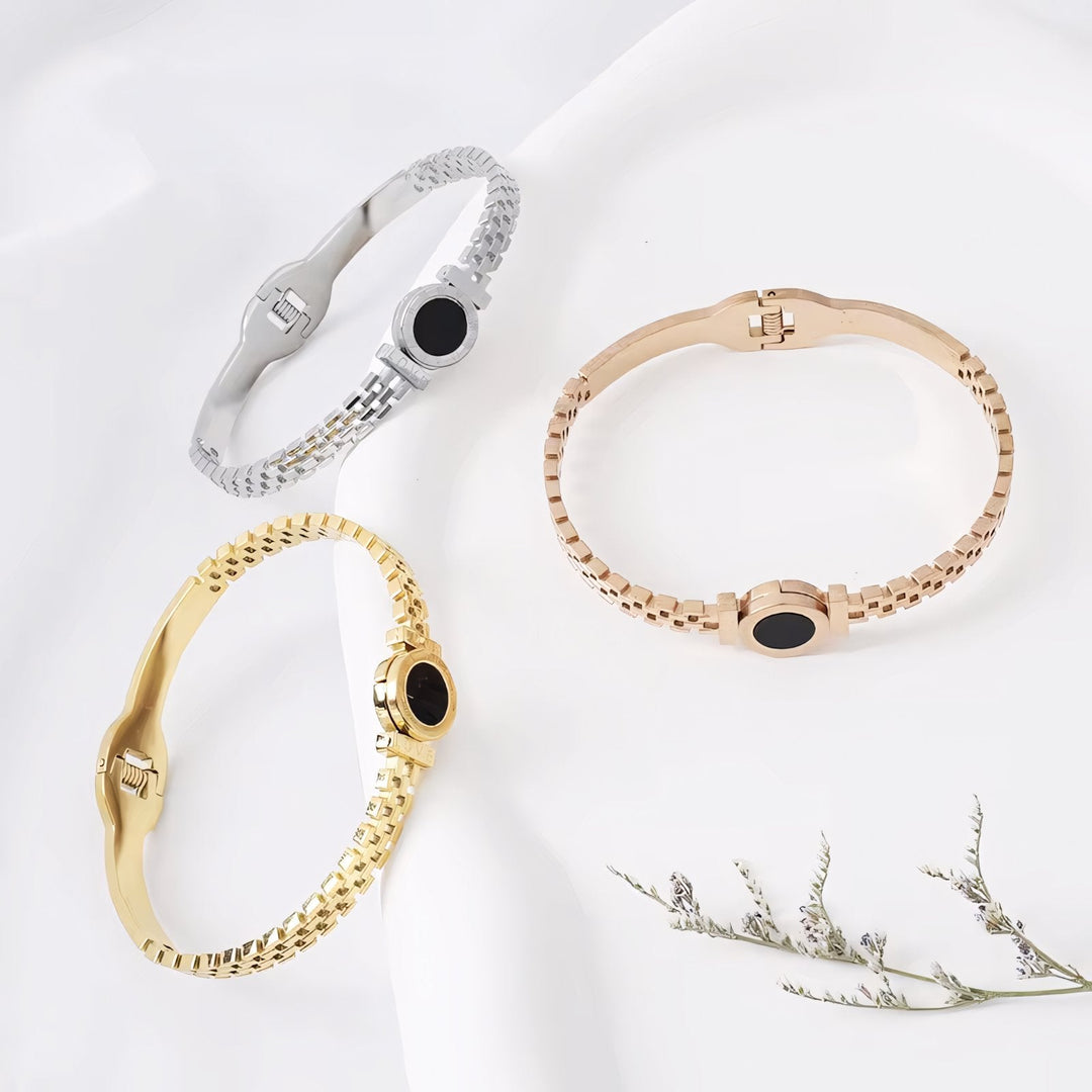 BowLift | Black Center Roman Numeral Accented Bangle Bracelet