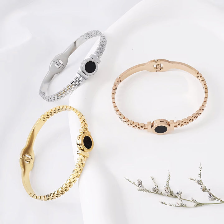 BowLift | Black Center Roman Numeral Accented Bangle Bracelet