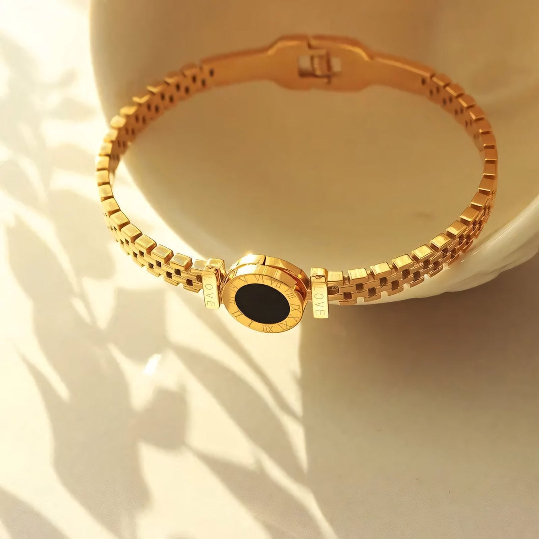 BowLift | Black Center Roman Numeral Accented Bangle Bracelet
