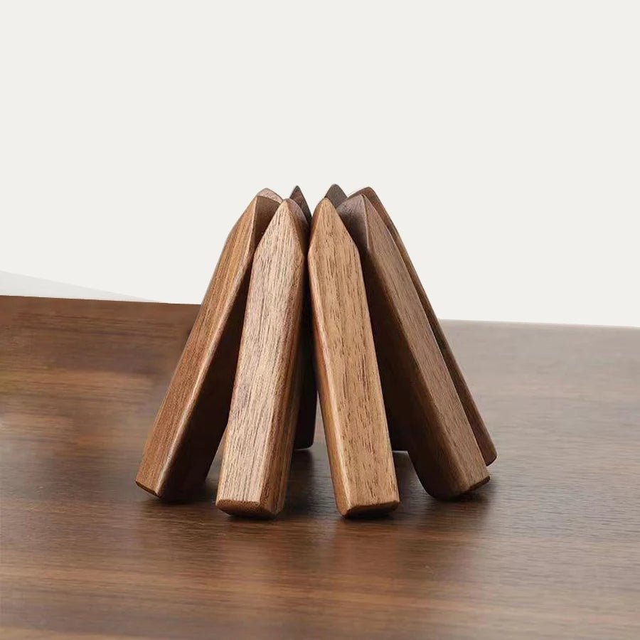 BowLift | Black Walnut Foldable Christmas Tree Wooden Coasters – Creative Heat-Resistant Pot Mats & Kitchen Décor Accessories