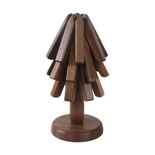 BowLift | Black Walnut Foldable Christmas Tree Wooden Coasters – Creative Heat-Resistant Pot Mats & Kitchen Décor Accessories