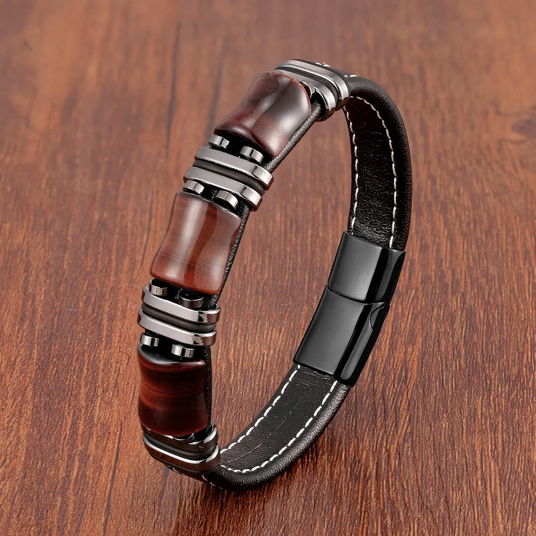 BowLift | Bracelet Leather Gold | Tiger Eye Beaded Men’s Jewelry