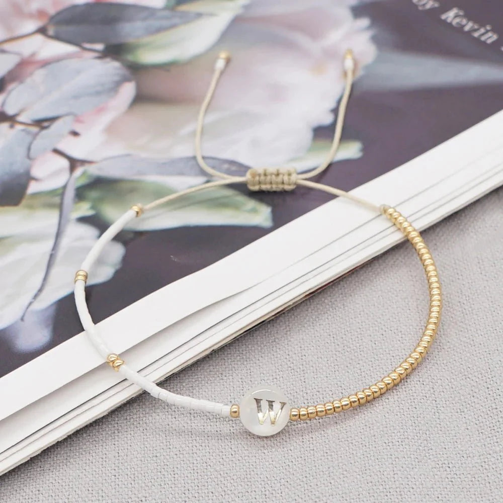 BowLift | Boho White & Gold Beaded Letter Initial Beaded Bracelets