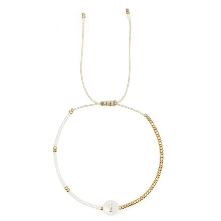 BowLift | Boho White & Gold Beaded Letter Initial Beaded Bracelets