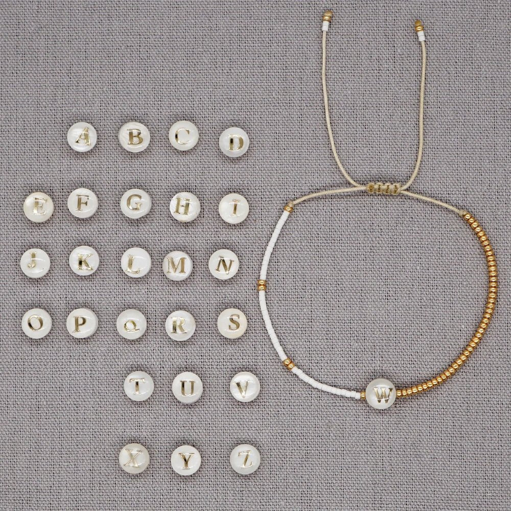 BowLift | Boho White & Gold Beaded Letter Initial Beaded Bracelets