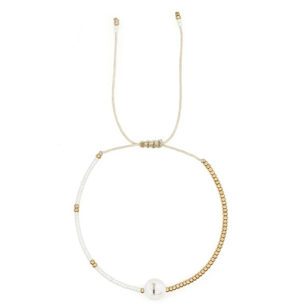 BowLift | Boho White & Gold Beaded Letter Initial Beaded Bracelets