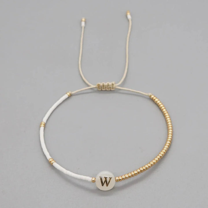 BowLift | Boho White & Gold Beaded Letter Initial Beaded Bracelets