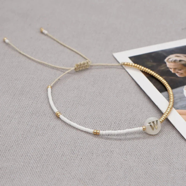 BowLift | Boho White & Gold Beaded Letter Initial Beaded Bracelets