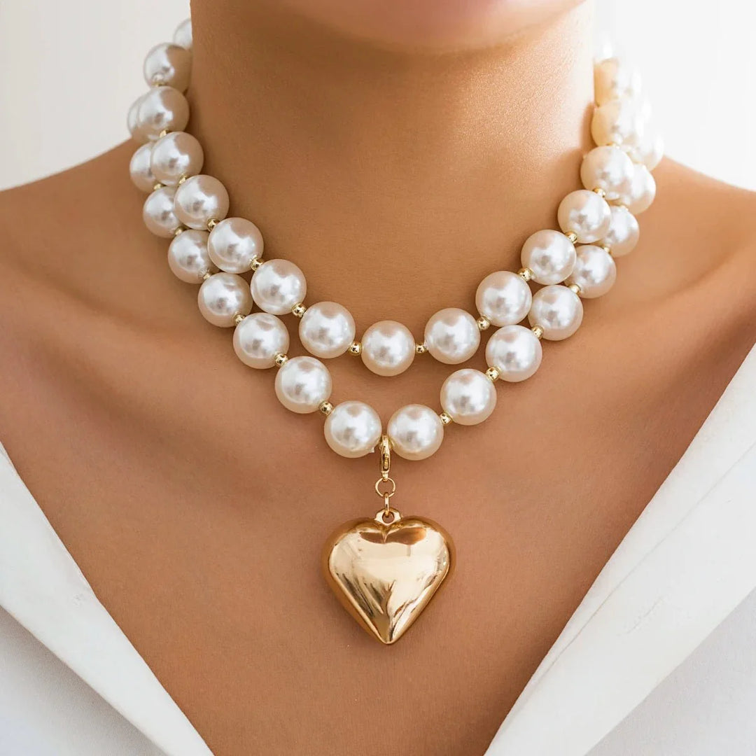 BowLift | Bold Statement Pearl Layered Heart Necklace