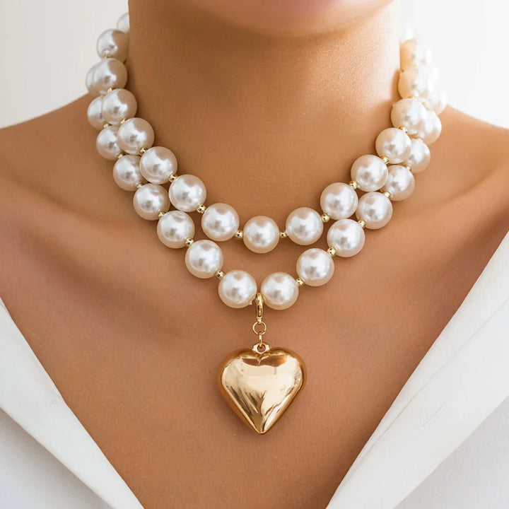 BowLift | Bold Statement Pearl Layered Heart Necklace