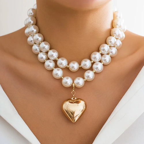 BowLift | Bold Statement Pearl Layered Heart Necklace