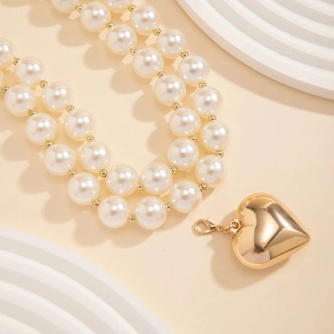 BowLift | Bold Statement Pearl Layered Heart Necklace