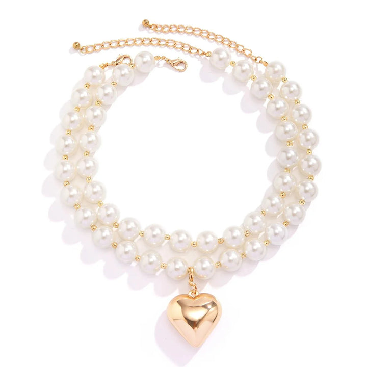 BowLift | Bold Statement Pearl Layered Heart Necklace