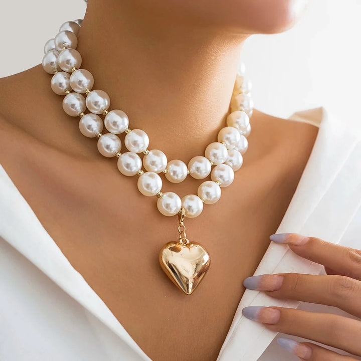 BowLift | Bold Statement Pearl Layered Heart Necklace