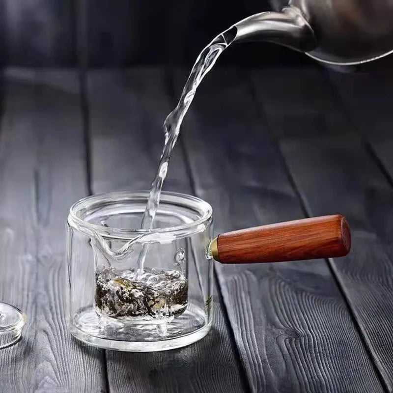 Borosilicate Glass Teapot Kettle Wooden Handle Heat Resistant Tea Maker | Bowlift