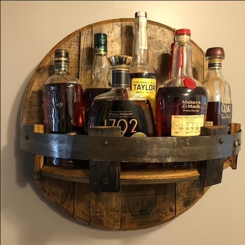 BowLift | Rustic Oak Wall Shelf for Whiskey Bottles