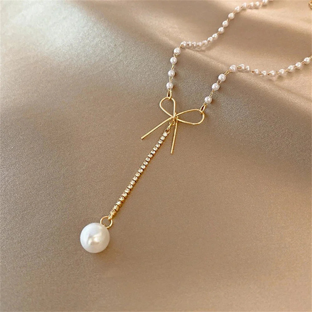 BowLift | Bow Pearl Drop Choker Necklace