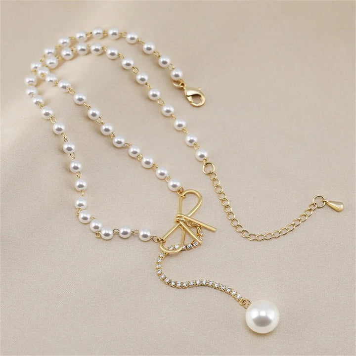 BowLift | Bow Pearl Drop Choker Necklace