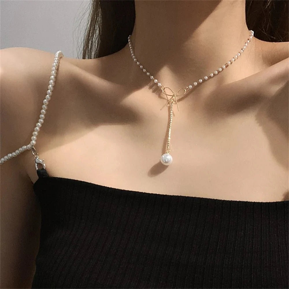 BowLift | Bow Pearl Drop Choker Necklace