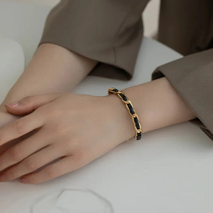 BowLift | Braided Gold and Black Chain Leather Bracelet
