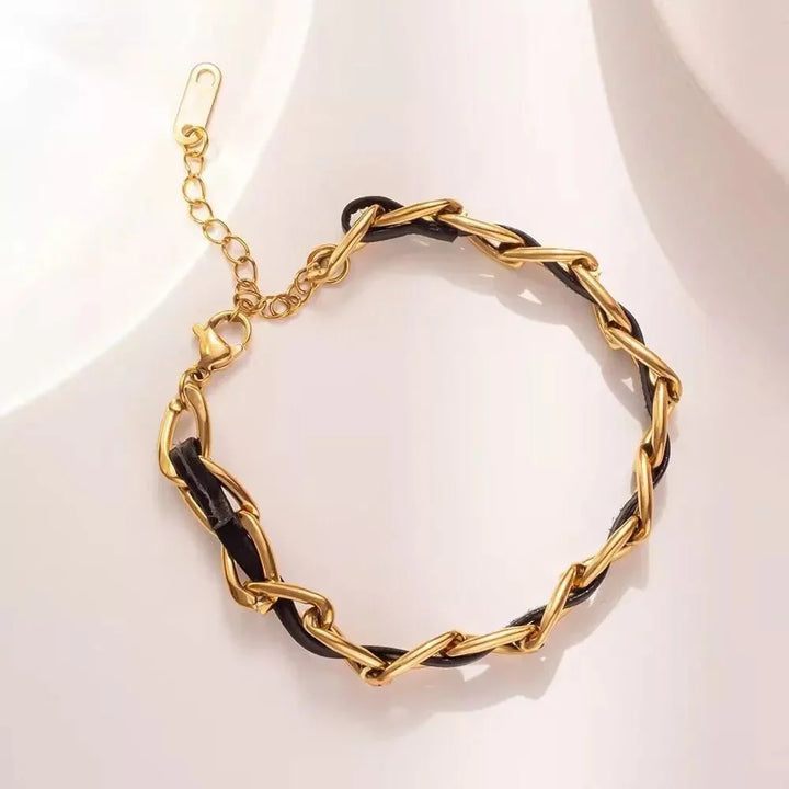 BowLift | Braided Gold and Black Chain Leather Bracelet