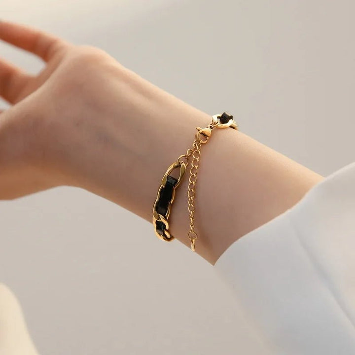 BowLift | Braided Gold and Black Chain Leather Bracelet