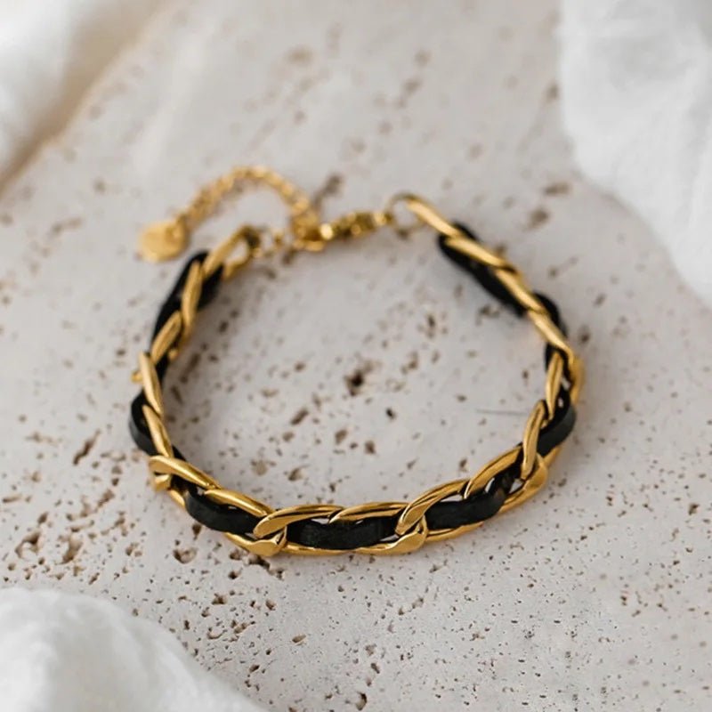 BowLift | Braided Gold and Black Chain Leather Bracelet