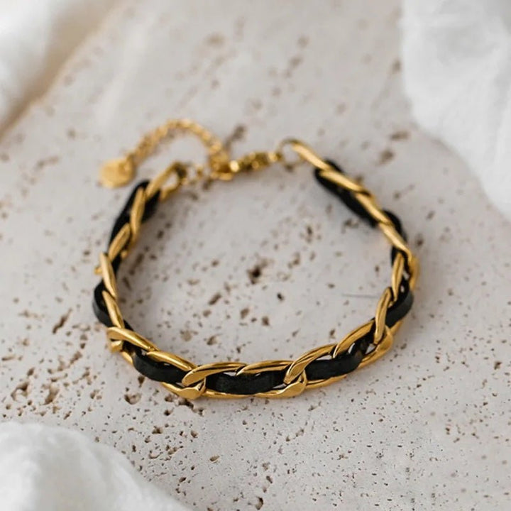 BowLift | Braided Gold and Black Chain Leather Bracelet