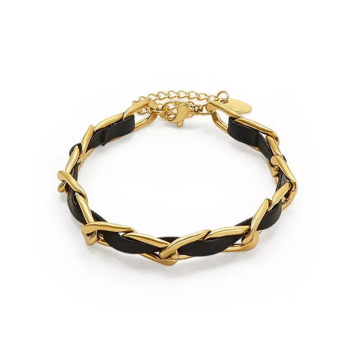 BowLift | Braided Gold and Black Chain Leather Bracelet
