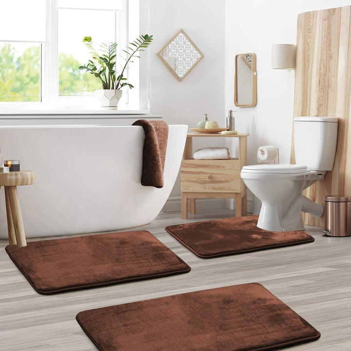 BowLift | VelvaLuxe 3-piece Memoryfoam Bath Mat Set – Non-slip, Absorbent and Washable