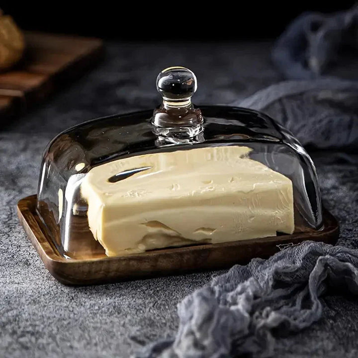 ButterVault Butter dish with glass lid and wooden base | Bowlift