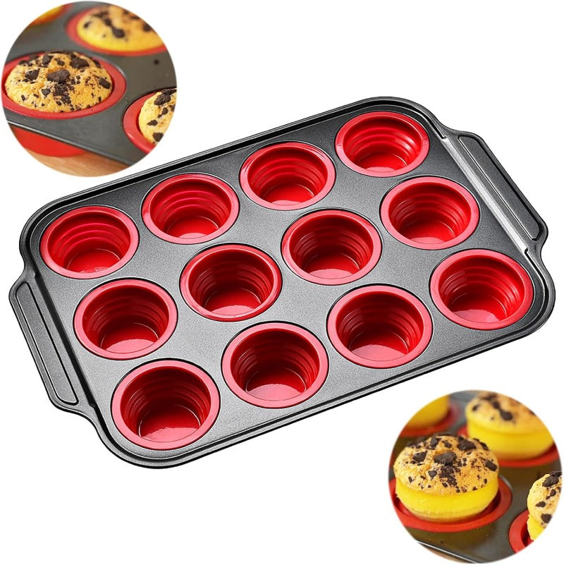 Press-Release Silicone Muffin Pan with Sturdy Metal Frame Bowlift