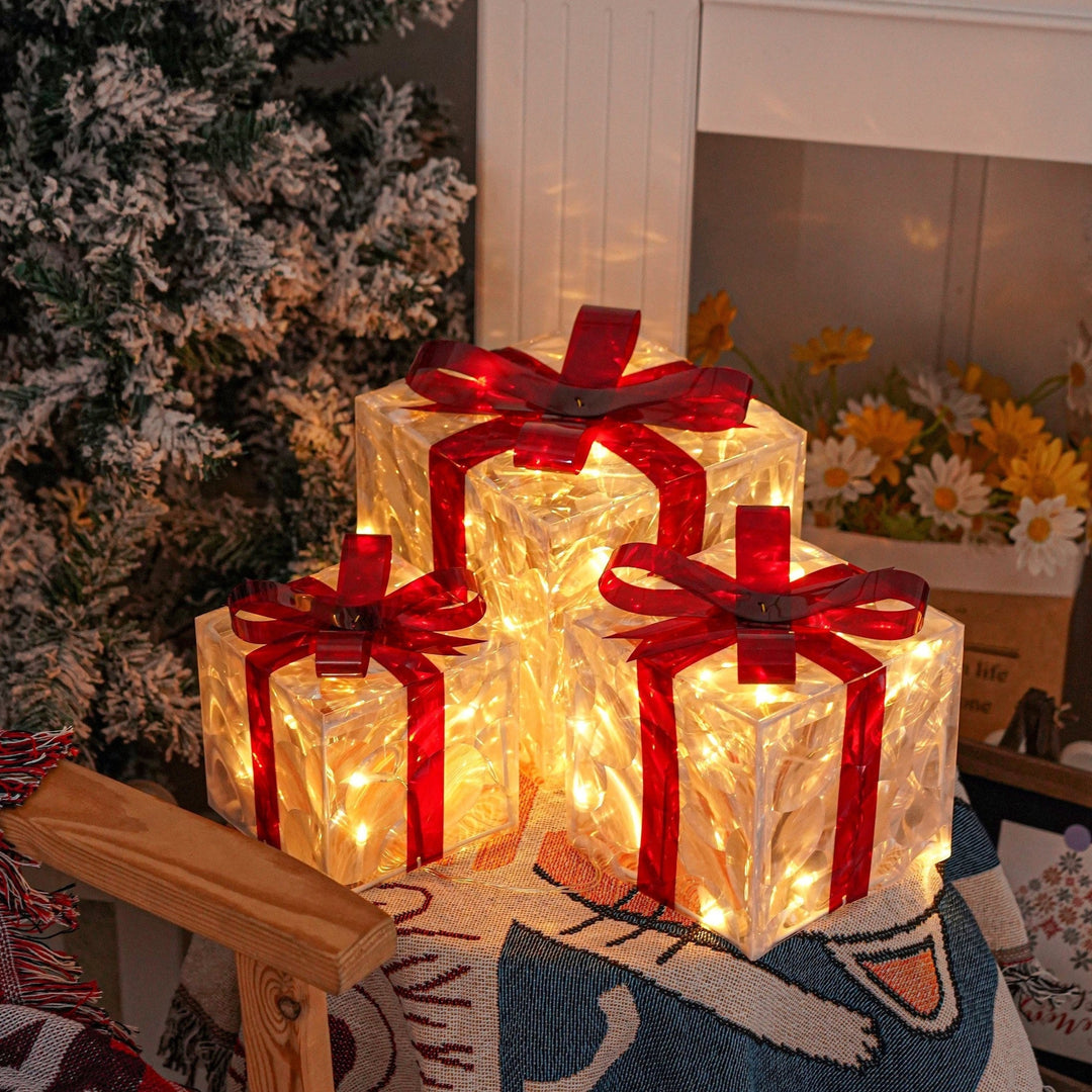 BowLift | GlowBox – LED Gift Boxes Set for Christmas Decoration (3 Pieces)