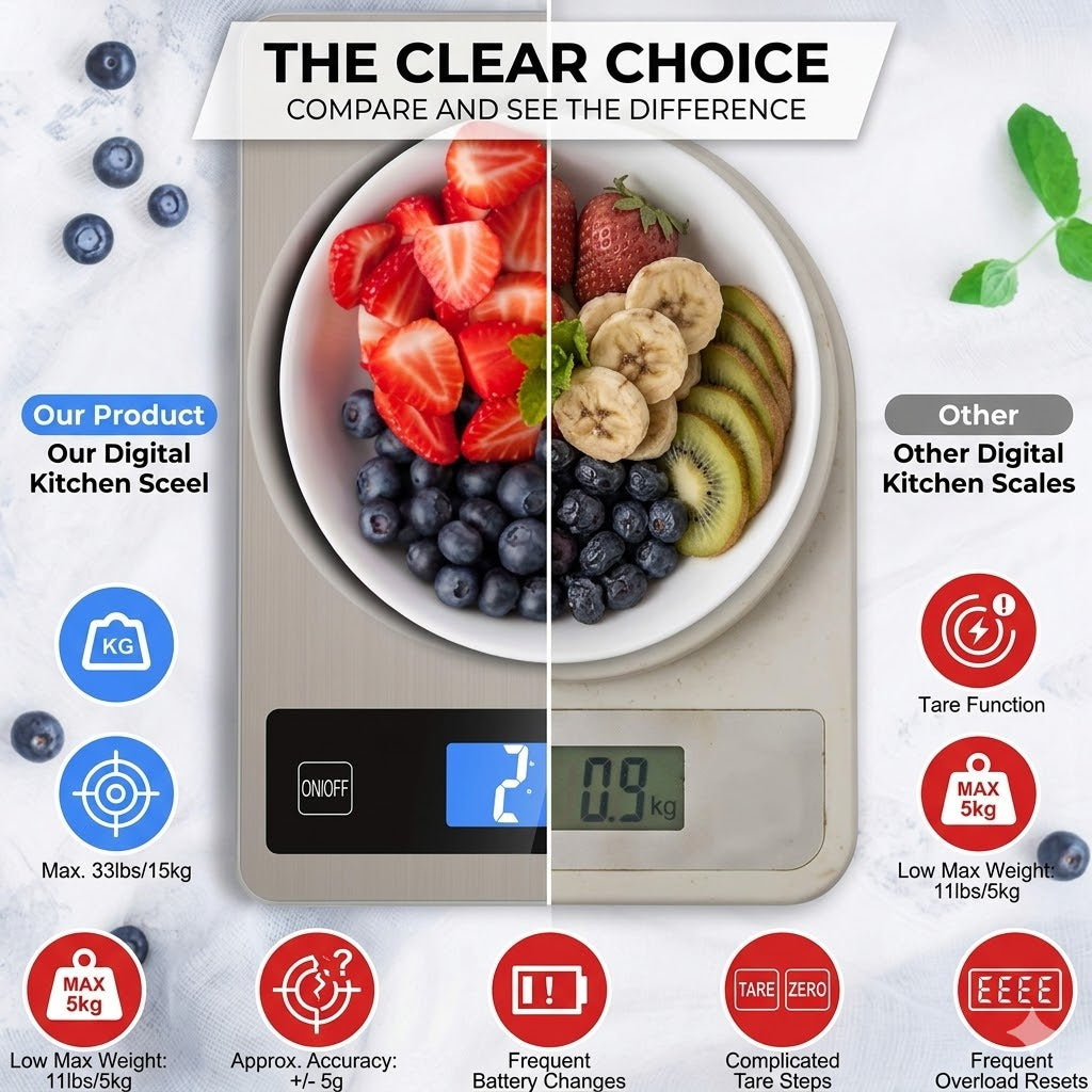 Digital kitchen scale 15 kg USB rechargeable | Bowlift