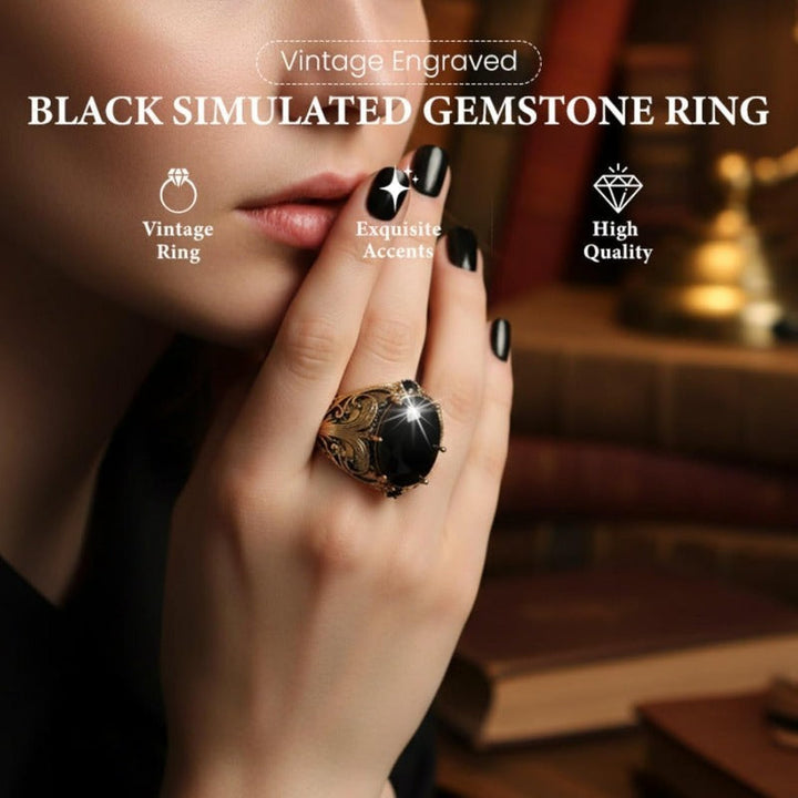 Engraved Mens Black Stone Ring Bowlift