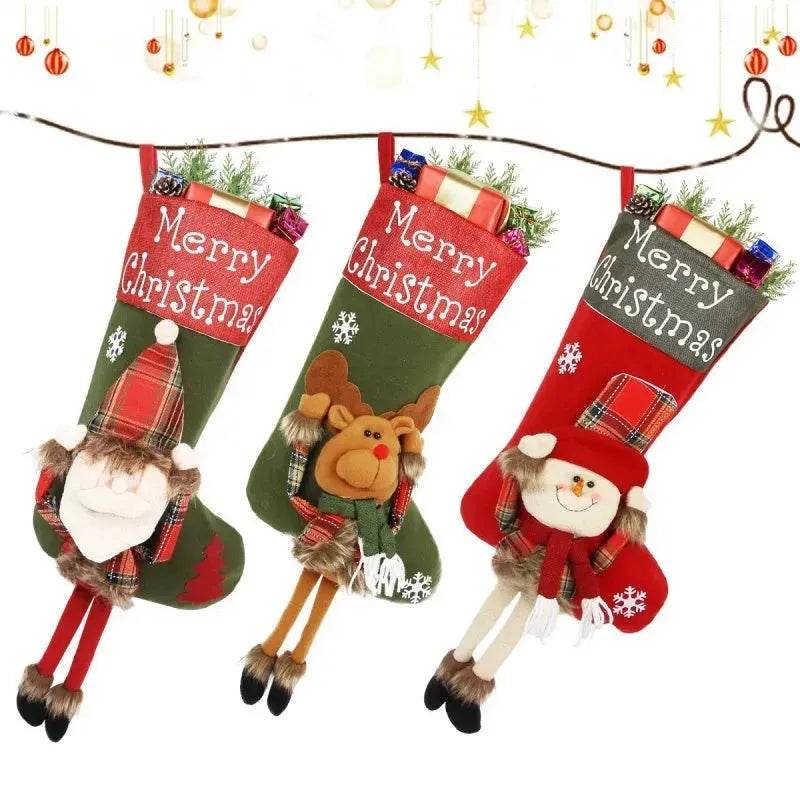 BowLift | 2025 New Year Xmas Big Stockings Set Decorations Christmas 3D Plush Big Sock Christmas Tree Pendant Decorating Supplies