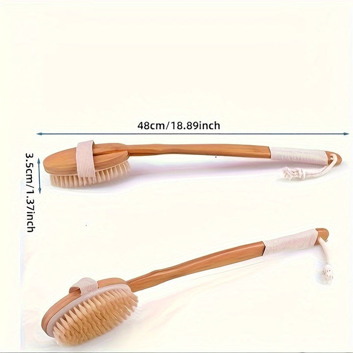 BowLift | Back Boar Bristles Cleaning Sponge for the Shower - Long Wooden Handle Bath Sponge Brush, Soft Natural Bristles for Back Cleaning