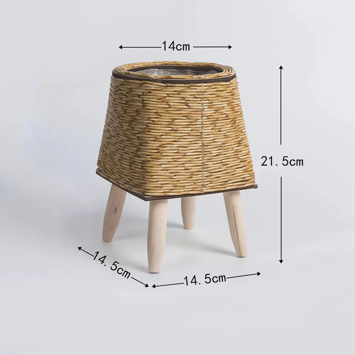 BowLift | Vintage Imitation Rattan Flower Stand with Wooden Legs