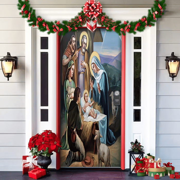 BowLift | Christmas Door Decoration with Santa Claus | Fabric Door Cover | Quick Assembly & Reusable