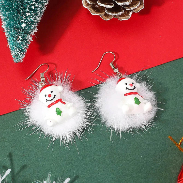 BowLift | Winter Snowflake Hair Ball Earrings Ins Cute Christmas Elk Santa Claus Stock Element Earrings Women Jewelry