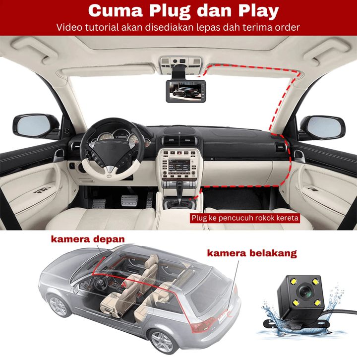 BowLift |  Dashcam with two lenses, 1080P HD and night vision - 170° wide angle