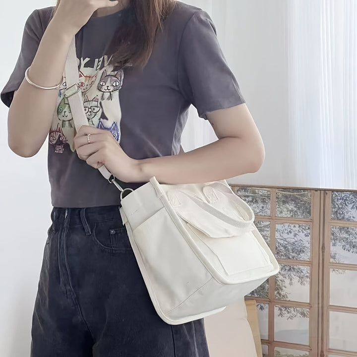 BowLift | UrbanEase Canvas Slingbag – White Shoulder Bag with Magnetic Closure and Adjustable Strap