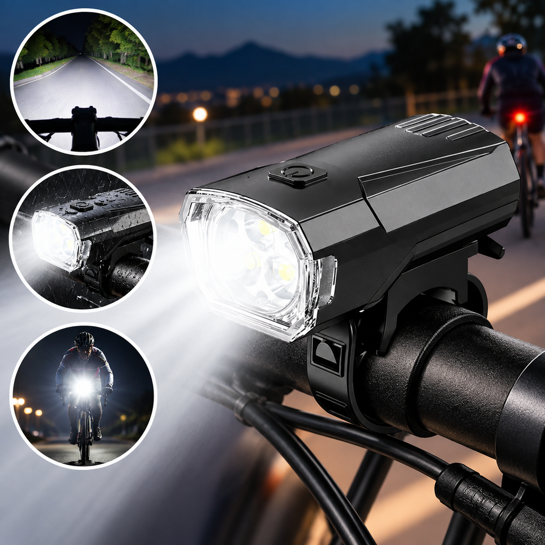 Rechargeable USB Bicycle Front Light with Triple-LED High-Intensity Waterproof Mount Bowlift